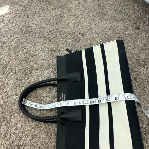 Kate Spade Madison Stripe Saffiano Leather and Canvas Satchel Tote Black White - Picture 4 of 14